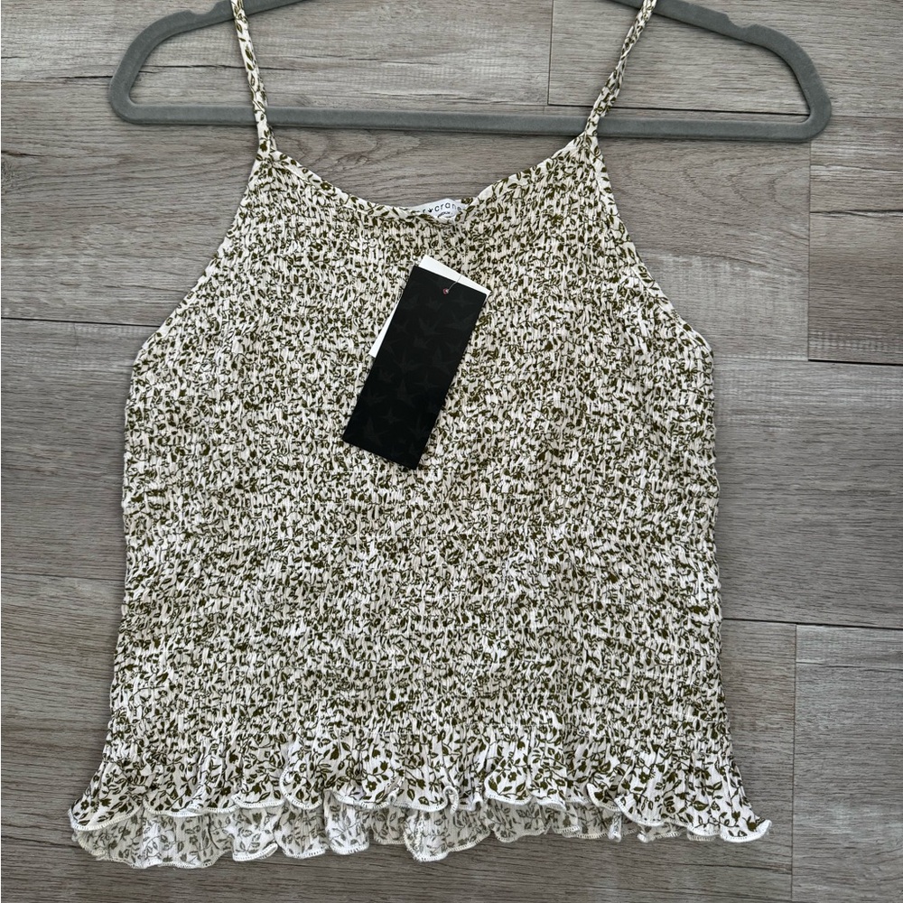 Green & White Floral Tank w/ Ruching NWT